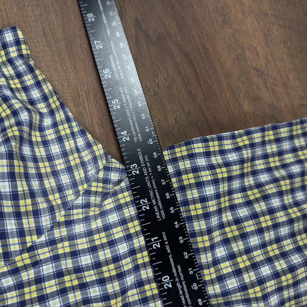 Ralph Lauren Blake Mens Medium Plaid Button Down Shirt Short Sleeve Navy Yellow